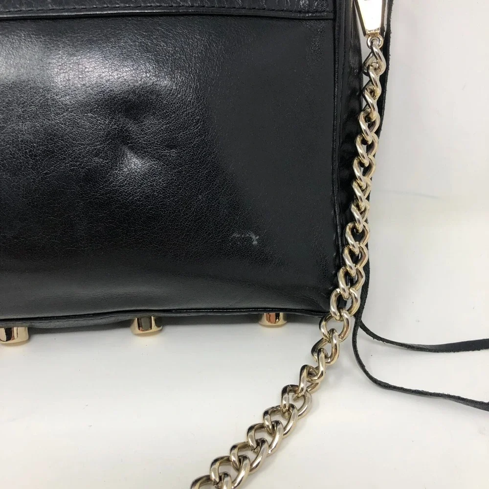 Rebecca Minkoff M.A.C. Shoulder Bag Black Leather Chain Strap Studded